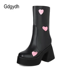 Gdgydh Trend Fashion Boots Women Heart Shaped Design Zipper Platform High Heel Shoes Women Popular Gothic Lolita Girtls On Sale