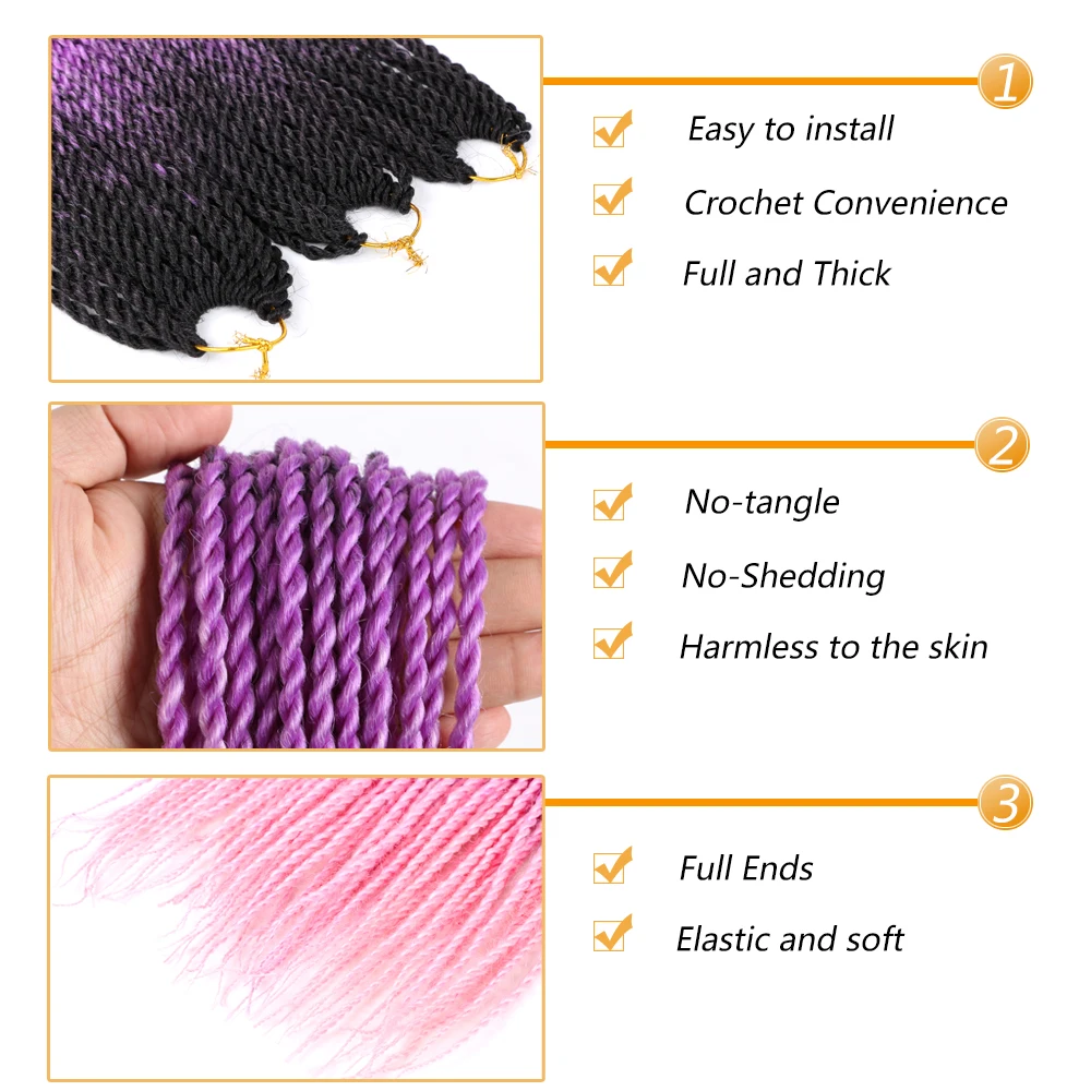 Mtmeiผมสีดำสีเทาสีฟ้าสีม่วงสีชมพูSenegalese Twist CrochetผมBraids 22นิ้ว20Strands/Pack Ombre Braidingผม