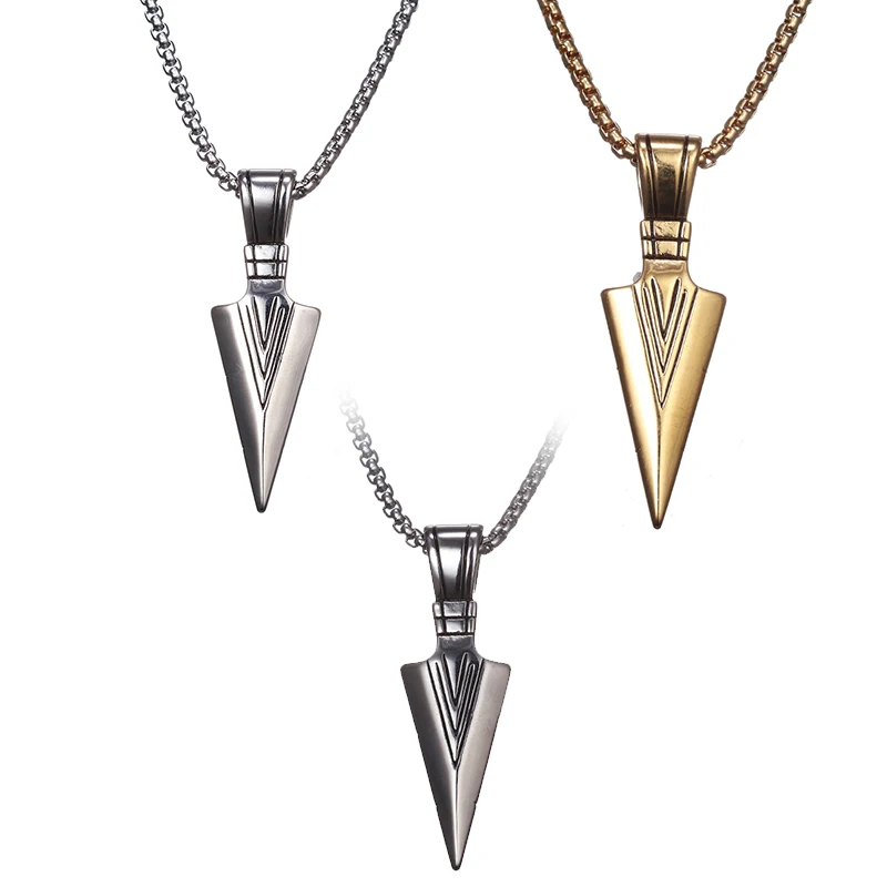 ZRM Personality Fashion Punk Striking Men's Vintage Spearhead Arrowhead Pendant Necklace for Men Stainless Steel Chocker