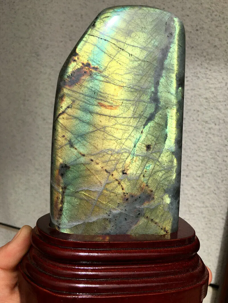 1500g Natural Golden Labradorite Crystal Rough Polished healing +stand