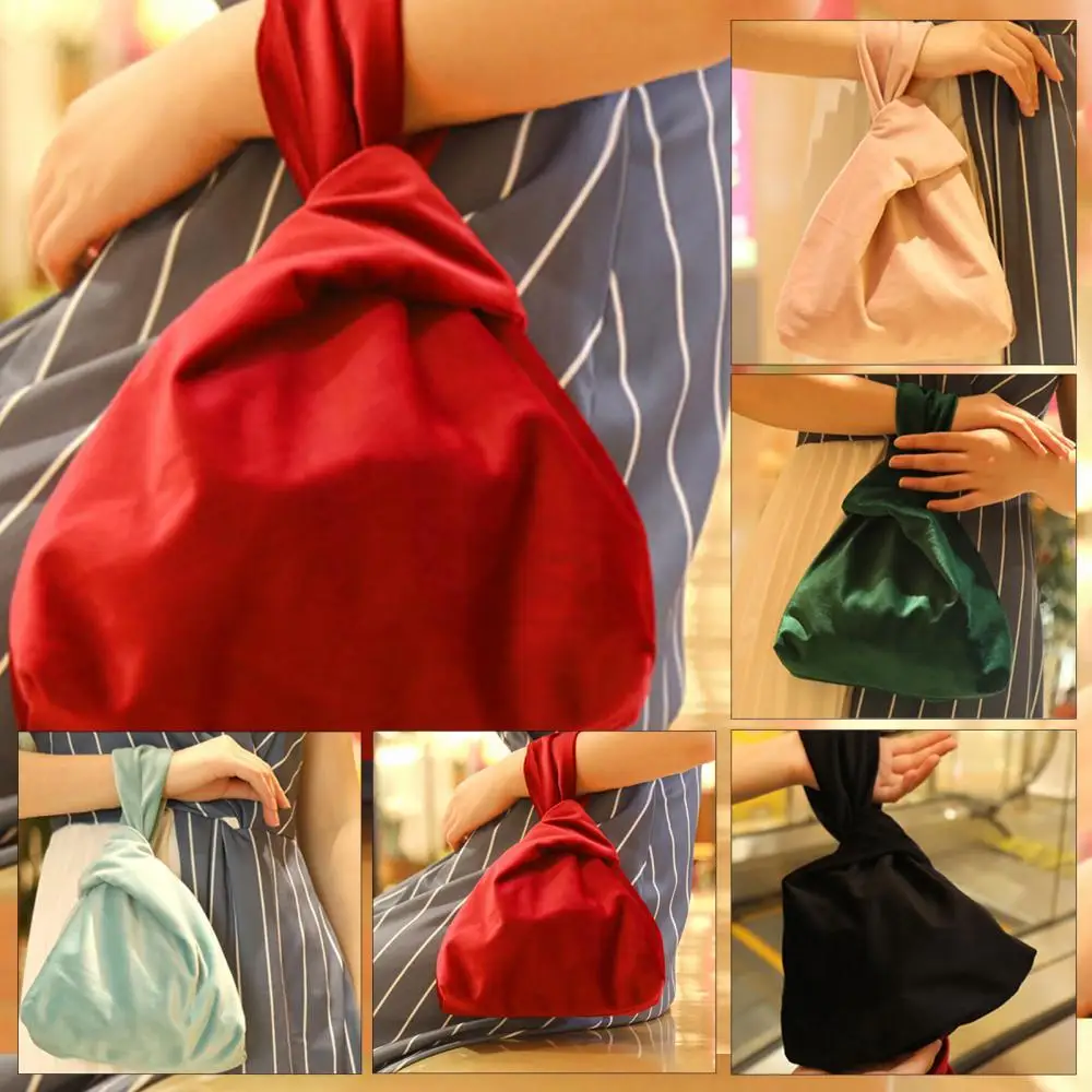 Women Wrist Bag Velvet Wrist Knot Bag Clutches Small Purse Makeup Cash Card Storage Pouch Shopping Handbag Key Purse bolsa