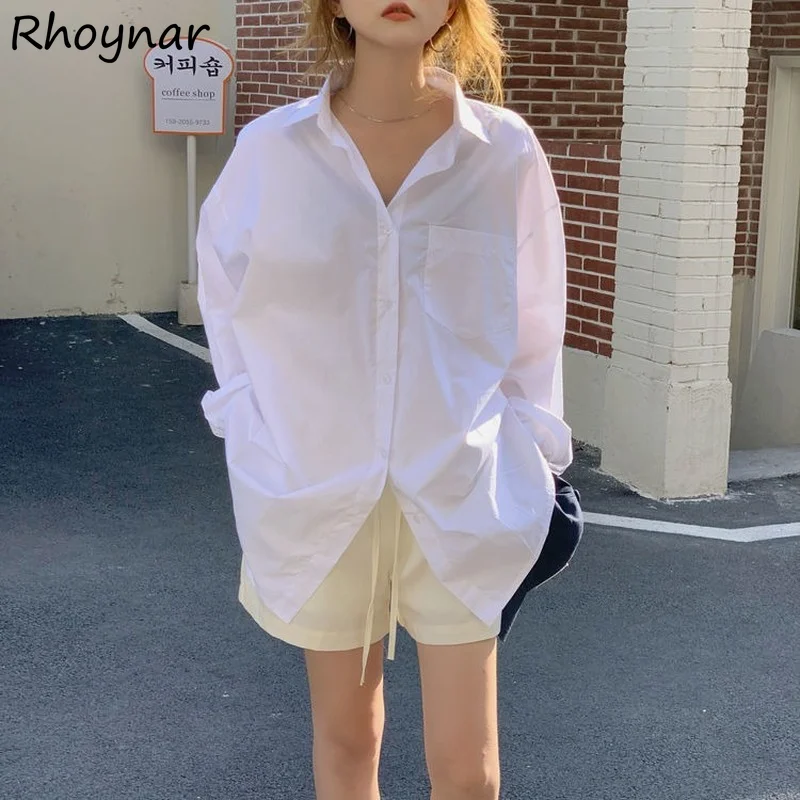 Shirts Women All-match Design Solid Simple Single Breasted Vacation Cozy Spring Female Tops Newest Korean Version Students Soft