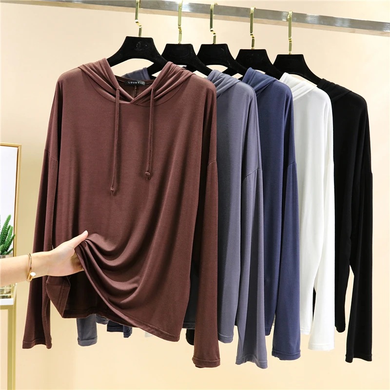 Summer Modal Sweatshirts Sweater Hooded T Shirt Long Sleeve Ladies Hoodie Top Tees Women Thin Soft Long Sleeves