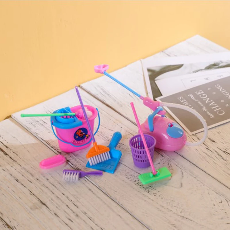 9pcs Mini Mop Broom Toys Cleaning Tools Kit Doll House Clean Toys Doll House Decoration Cleaning Tool Doll House Accessories