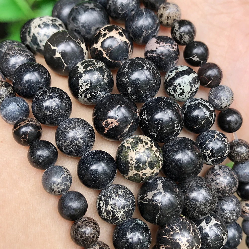 Wholesale Natural Black Sediment Jasper tone Beads Round Loose Spacer Beads For Jewelry Making Diy Bracelet 4/6/8/10mm 15inch