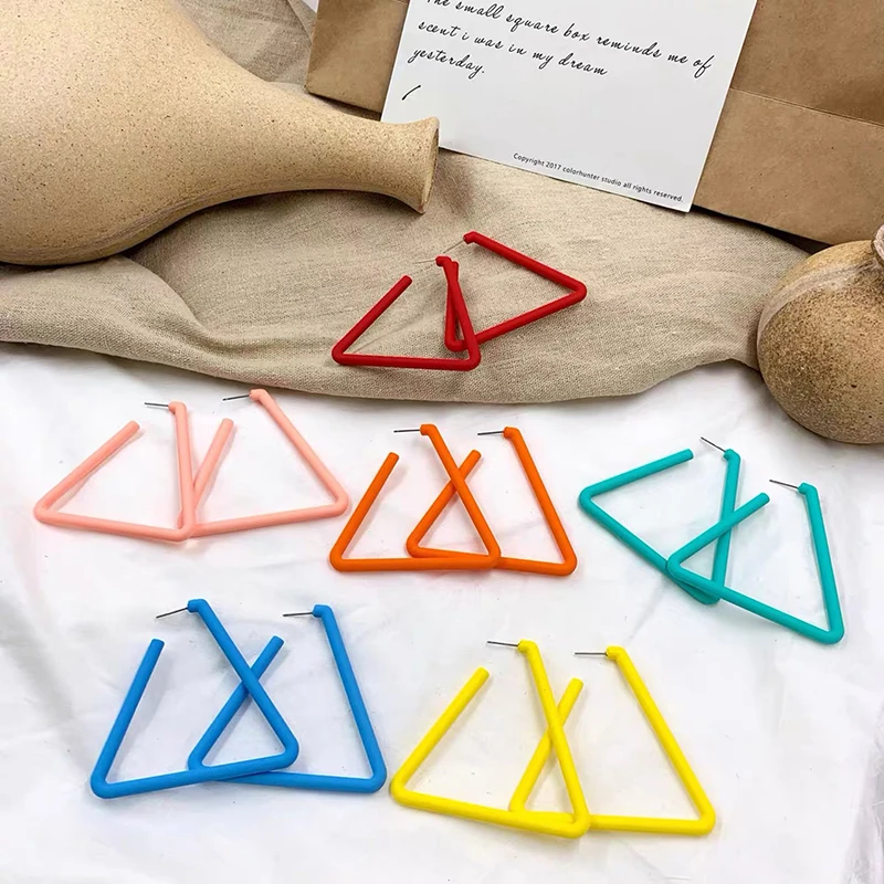 Makersland Hoop Earrings Multicolor Geometric Simple Round Triangle Plastic Exaggerated Earring Unusual Trendy Jewelry For Women