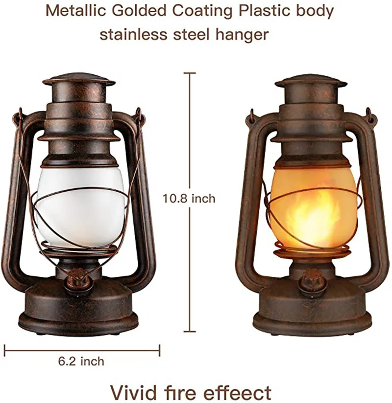 Remote Control Kerosene Lamp LED Candle Flame Tent Light Vintage Camping Lantern USB Battery Power Outdoor Hanging Table Lamp