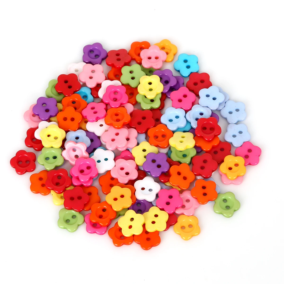 Kids Sewing Buttons Plastic Clothes 10MM 50pcs 2-Holes Flower Shape Random Mixed Color Garment Accessories Scrapbooking Handmade