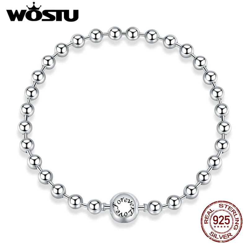 WOSTU Real 925 Sterling Silver Bead Bracelet Chain Bracelet For Women Wedding Original Bracelet Authentic Jewelry CQB208