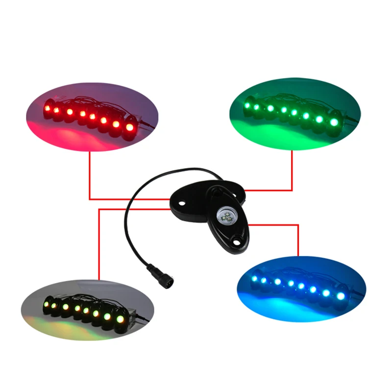 8 Pots Waterproof Car Underglow RGB Decorative Led Rock Light Kit by Phone Bluetooth for Offroad 4x4 Wrangler UTV ATV