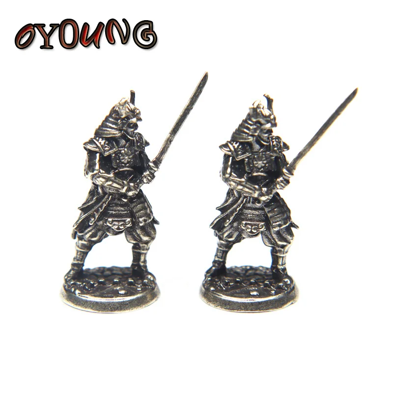 White Copper Japanese Shogunate Samurai Figurines Miniatures Vintage Metal Soldiers Model Statue Desktop Toy Ornament Decoration