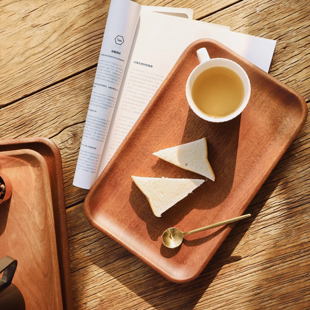 

Поднос для еды из массива дерева в простом стиле, прямоугольный экологически чистый поднос для тортов, десертов, фруктов, закусок, орехов