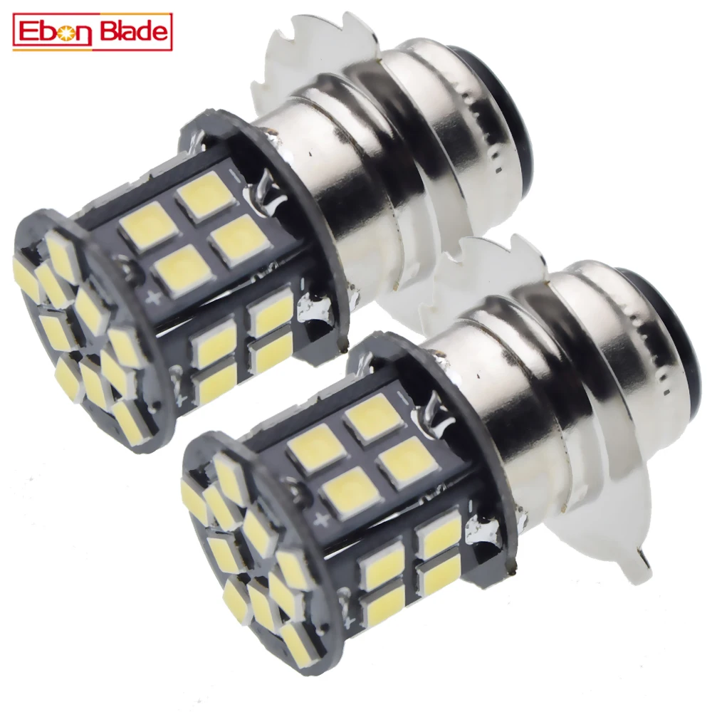 2x White Motorcycle Motorbike P15D-25-3 Headlight 6V 12V LED 2835 30smd Moped Scooter ATV Headlamp Head Lamp Bulb Aluminum Light