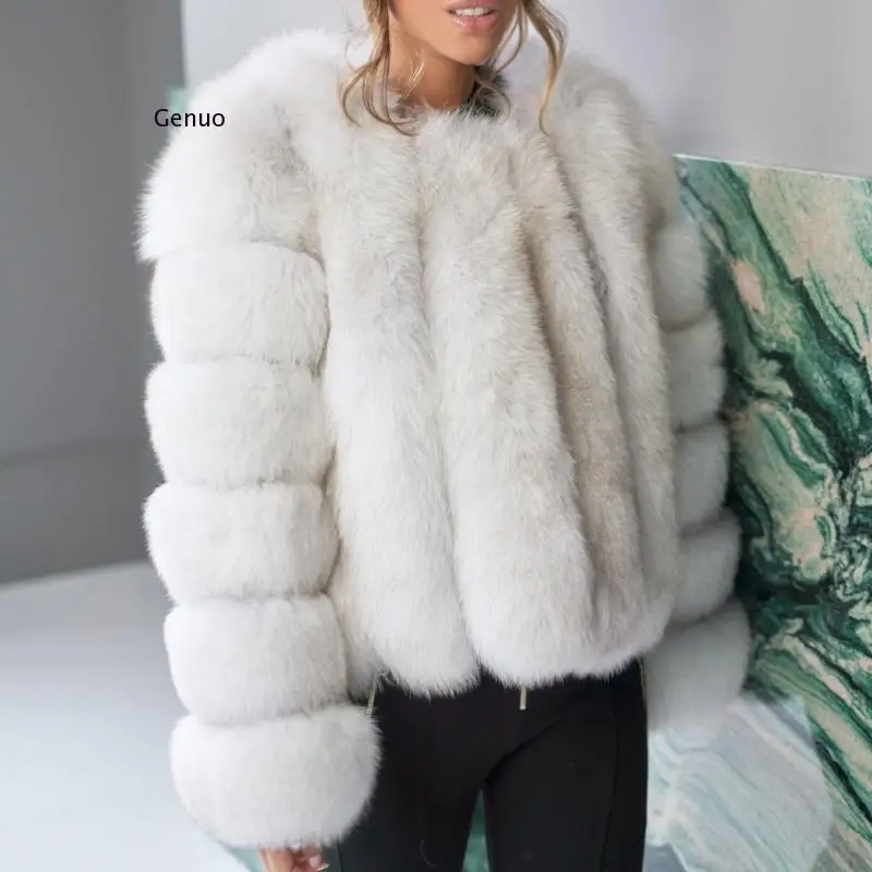 Women Full Pelt Silver Warm Faux Fox Fur Coat Short Winter Imitation Fur Jacket Outerwear Luxury Fluffy Fox Fur Coats 2020 New