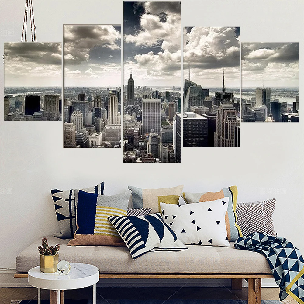 

5 Pieces Wall Art Canvas Painting City Landscape Poster Modern Home Decoration Modular Living Room Pictures Bedroom Framework