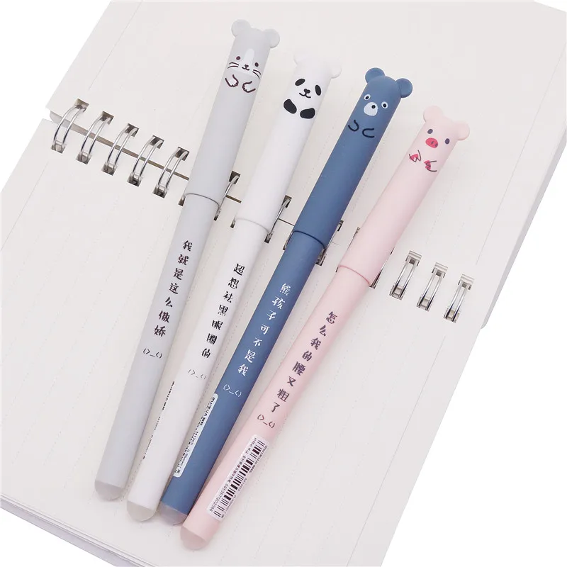 4 Pcs Cartoon Animals Erasable Pen 0.35mm Cute Panda Cat Magic Pens  Gel Pens For School Writing Novelty Stationery Girls Gifts