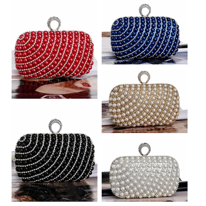 Ladies Pearl Dinner Banquet Clutch Evening Bags Fashion Small Money Purse Crossbody Bag Women's High Quality Rhinestone Purses