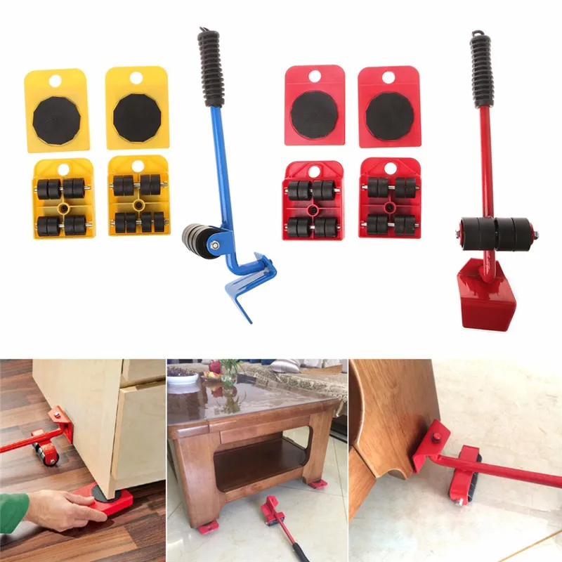 

Hot Sale Furniture Mover Set Furniture Transport Lifter Heavy Stuffs Moving Tool 4 Wheeled Mover Roller+1 Wheel Bar Hand Tools