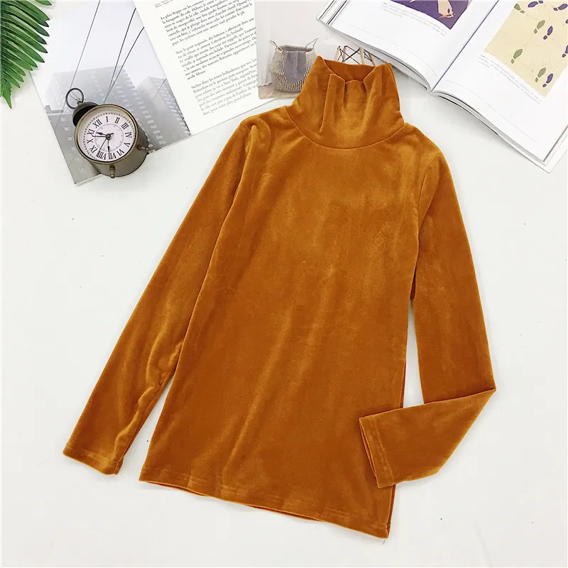 New Spring Women Turtleneck T Shirt Tees Warm Thick Velvet T-Shirts Female Bottoming Long Sleeve Shirt Tops