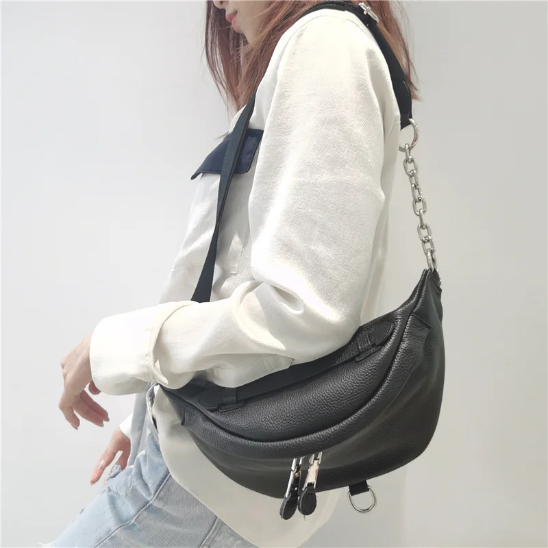 BRIGGS New 2022 Fashion Design Women\'s Handbag Genuine Leather Pillow Bag Casual Vintage Ladies Shoulder Bags Black Coffee