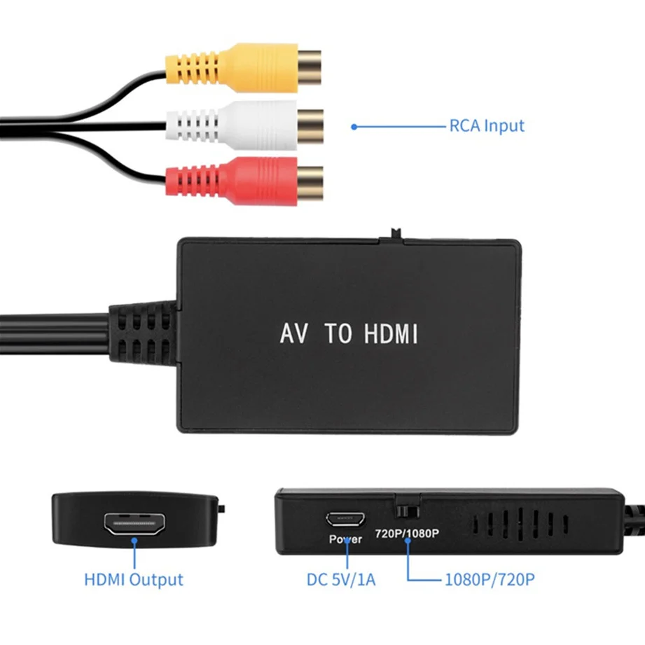 RCA to HDMI Converter, Composite to HDMI Adapter Support 1080P PAL/NTSC Compatible with PS one, PS2  PS3 STB Xbox VHS VCR DVD