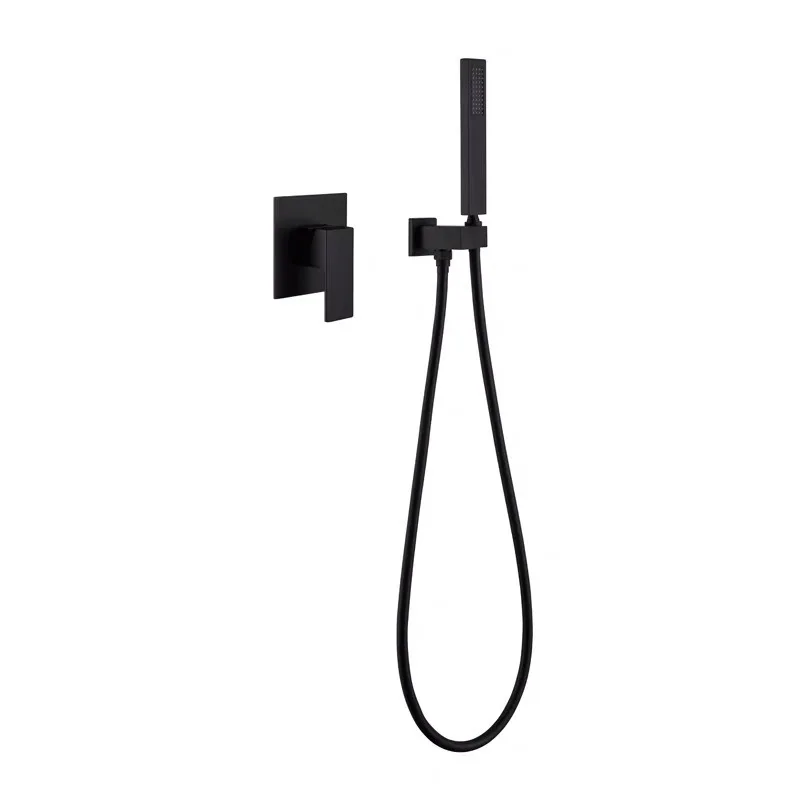 Brass Shower Faucet In wall Black Shower Tap Hot and Cold with Handheld Shower head Simple Style