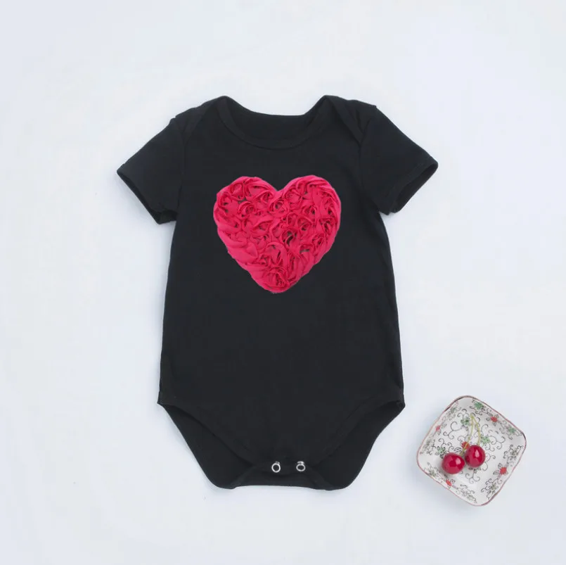 New Birthday Gifts Girls Jumpsuit Baby Kids Heart Print Bodysuit For Newborn Summer Cotton Clothes Christmas Party Black