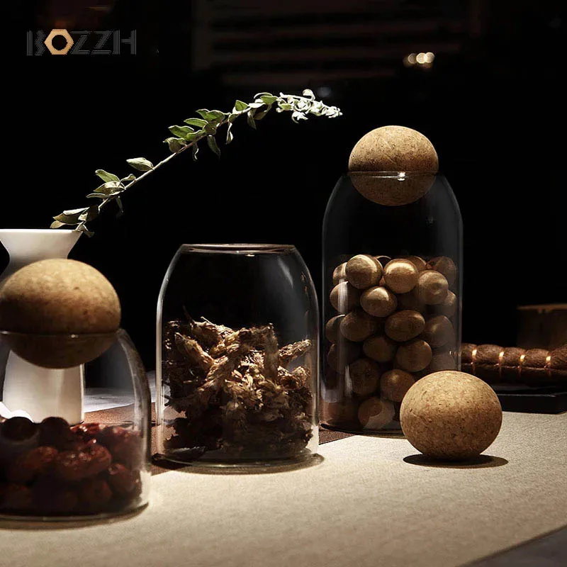 

BOZZH Ball Cork Lead-free Glass Jar With Lid Bottle Storage Tank Sealed Tea Cans Cereals Transparent Storage Jars CoffeeContains