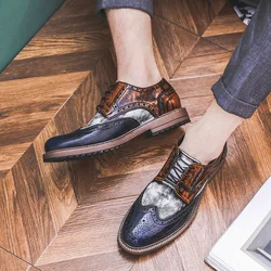 Yomior British Fashion Men Shoes Vintage Formal Dress Leather Shoes Autumn Office Party Wedding Loafers Brogue Shoes Oxfords