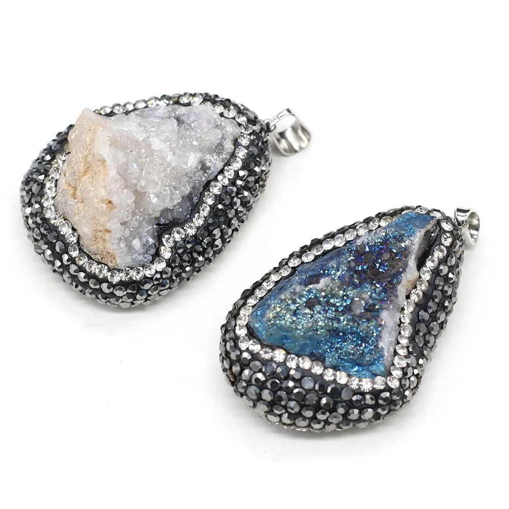 Natural Stone Pendant Irregular Shape Crystal Set Drill Exquisite Charm for Jewelry Making DIY Necklace Earrings Accessories
