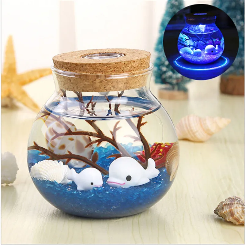 Novelty RGB LED Night Lamp Romantic Sea Fish Stone Ocean Bottle Night Lights For Children Baby Christmas Gift Bedroom Decoration