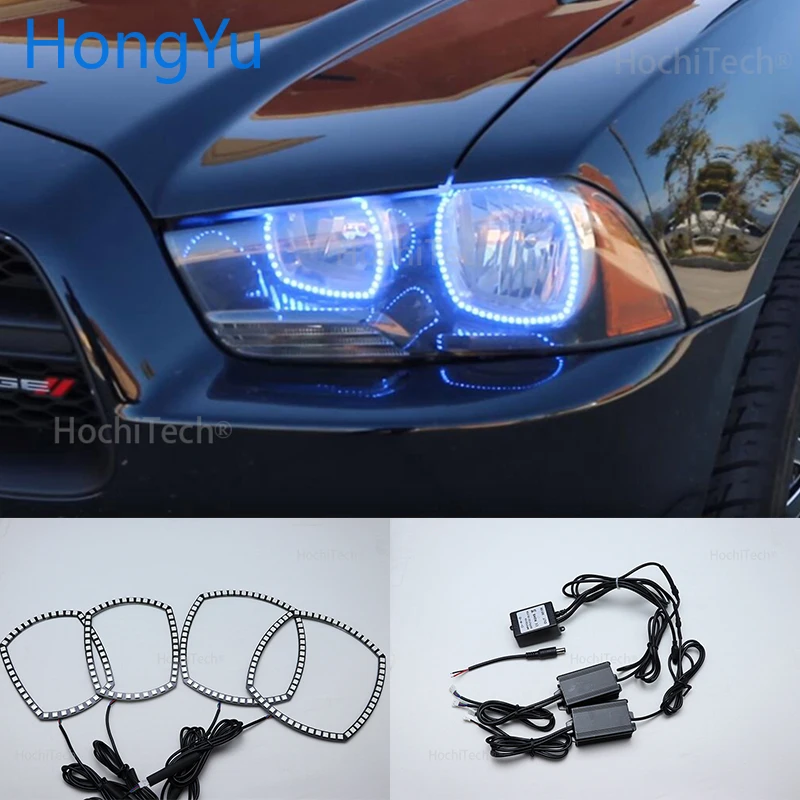 for Dodge Charger SXT Plus 2011 2012 2013 2014 RGB Multi Color LED Angel Eyes  Rings Kit