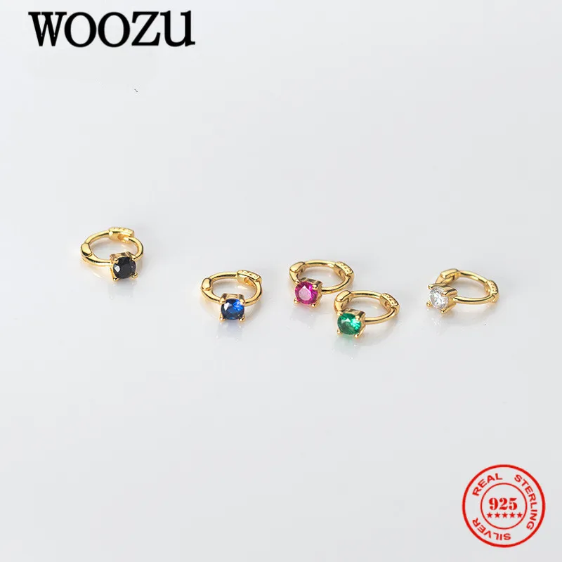 

WOOZU Genuine 925 Sterling Silver Colorful Round Zircon Hoop Earrings For Women Korean Girl Small Ear Buckle Jewelry Gifts