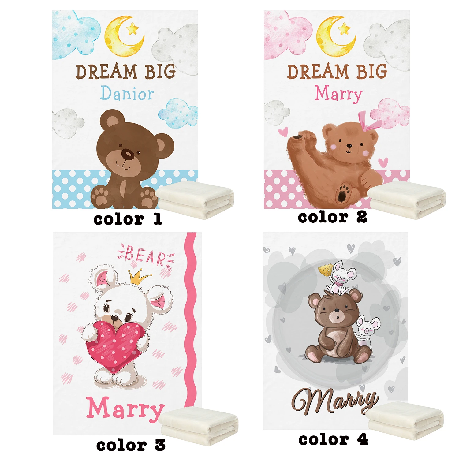 LVYZIHO Dream Big Cute Bear Personalized Name Baby Blanket - 30x40 / 48x60 / 60x80 Inches - Fleece Blanket