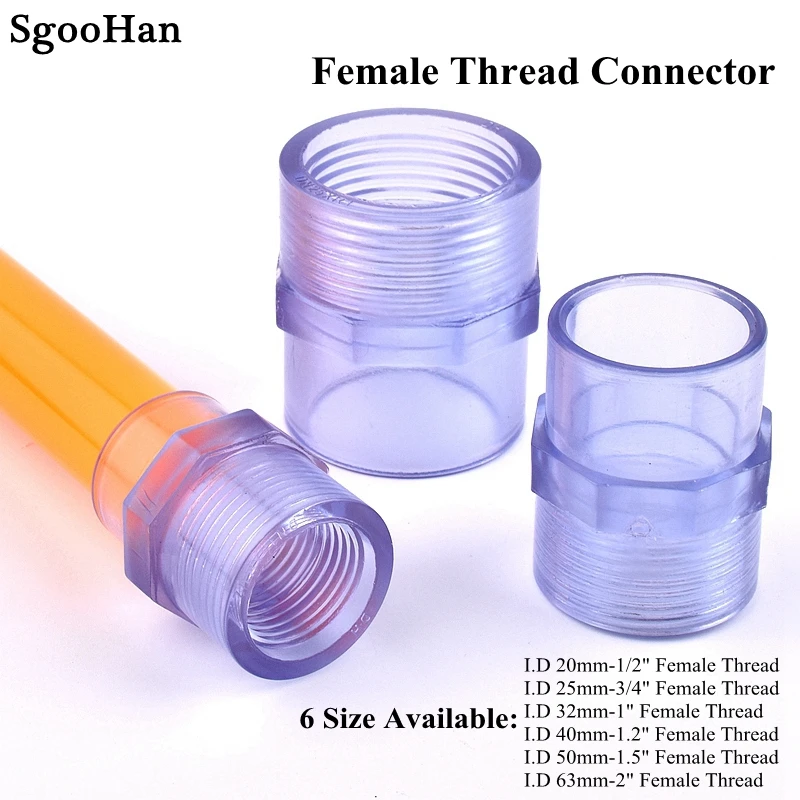 

1pc UPVC Pipe Transparent 1/2"To 2" Female Thread Connectors Watering Tube Adapter Fittings Aquarium Fish Tank Socket Joints