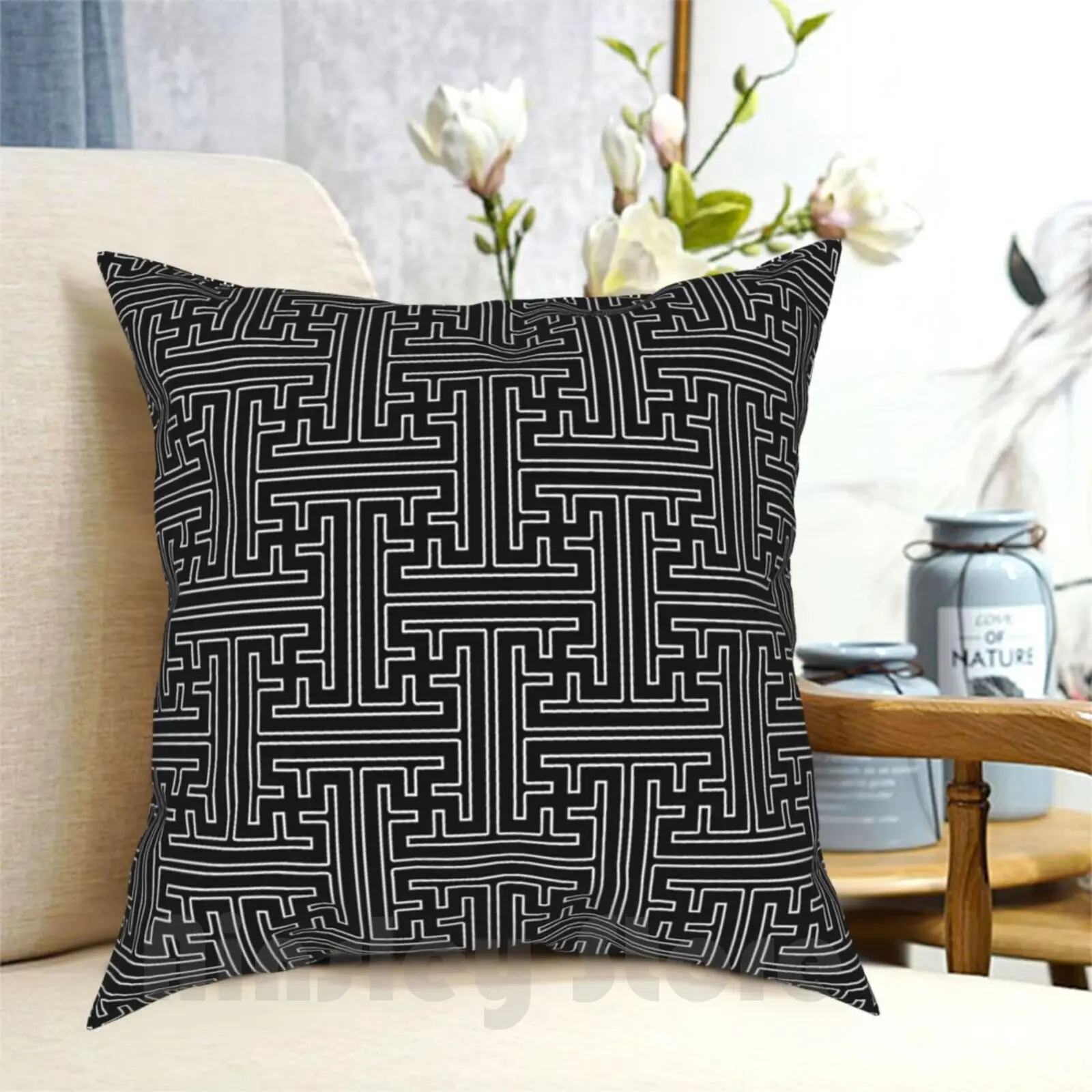 

Sayagata Version 3 Pillow Case Printed Home Soft Throw Pillow Sayagata The Good Cross Pattern Repeating Pattern Maze