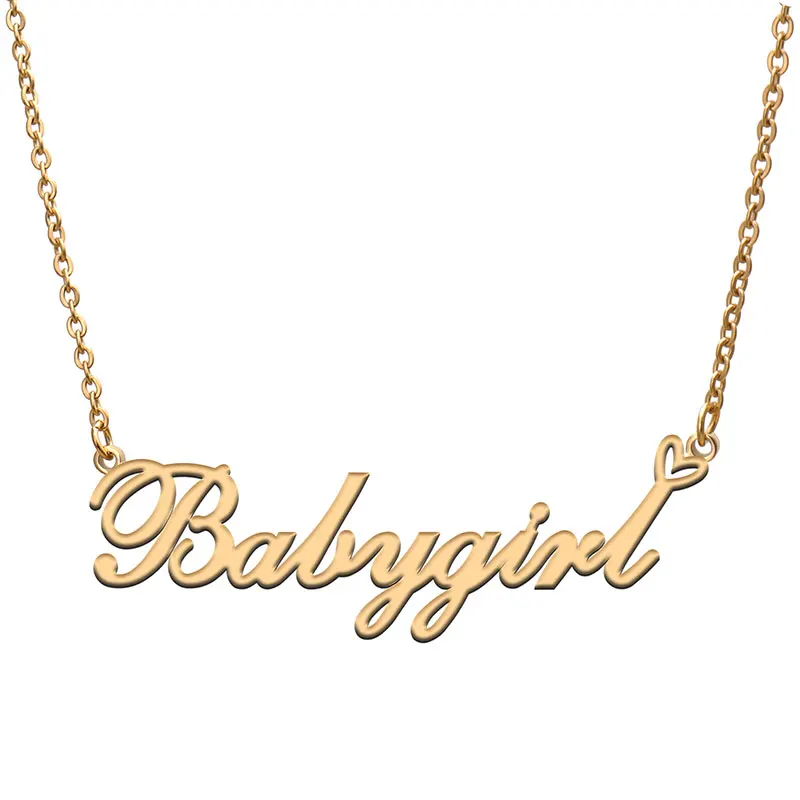 

Babygail with Love Heart Name Necklace for Women Stainless Steel Jewelry Nameplate Pendant Femme Mother Child Girls Gift