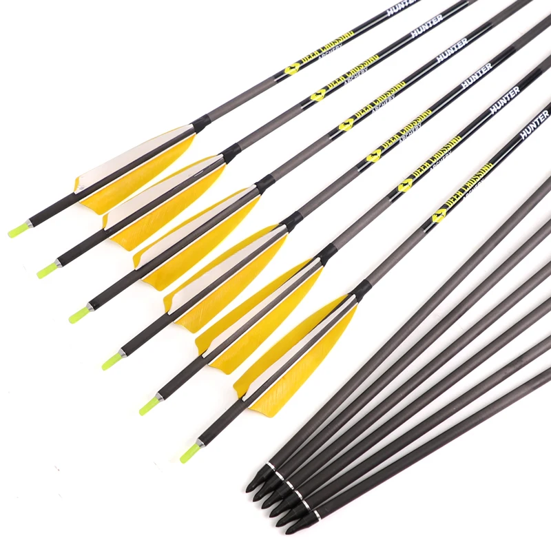 

Carbon Spine Arrow for Compound or Recurve Bow, Hunting Shooting, 6 PCs, ID, 340, 400, 500, 600, 700