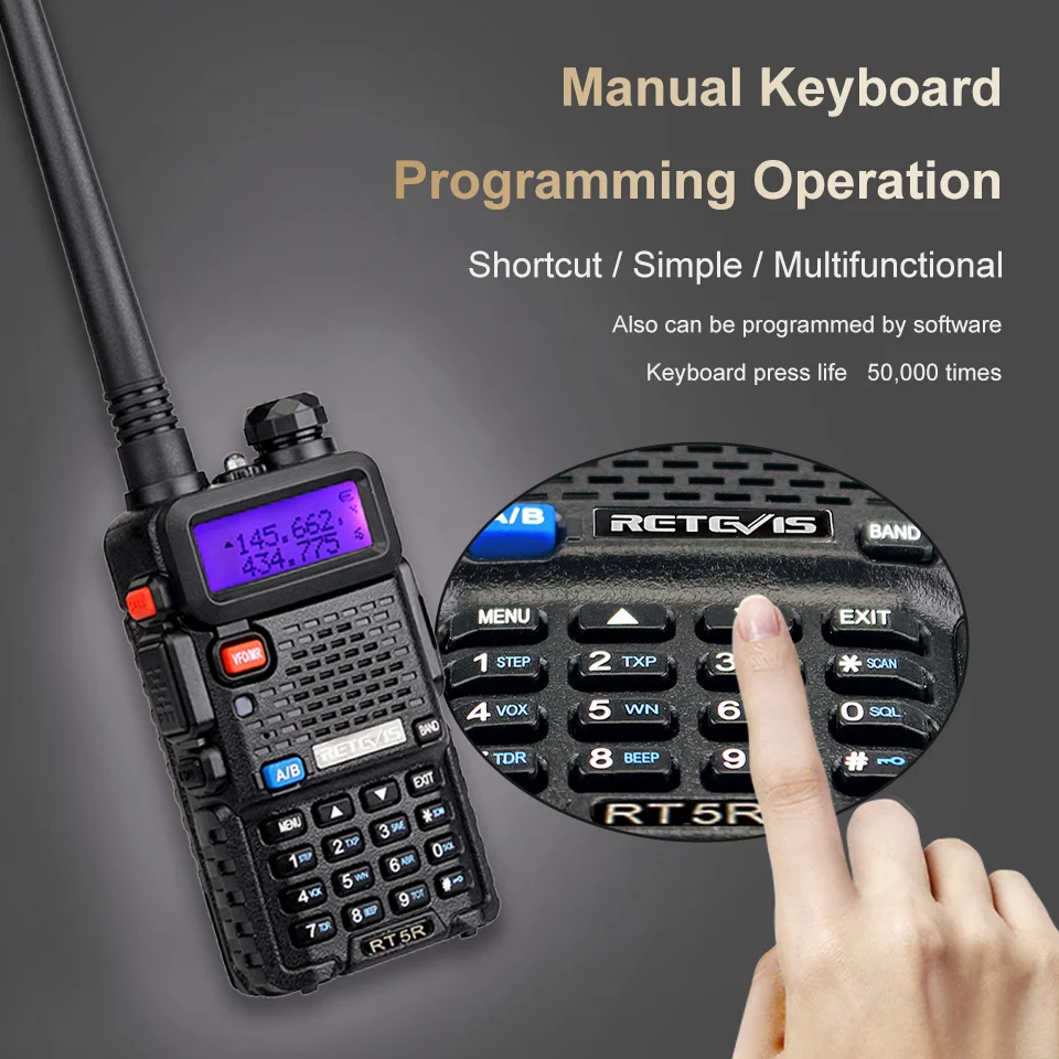 RETEVIS RT5R Handy Walkie Talkie 5W VHF UHF USB Ham Amateur Two-Way Radio Stations PTT Walkie-Talkies for Baofeng UV-5R Hunting