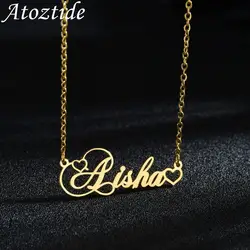 Atoztide Necklaces Heart Personalized Choker Name Custom Necklaces Nameplate Charm Jewelry Stainless Steel Gift Lovers For Women