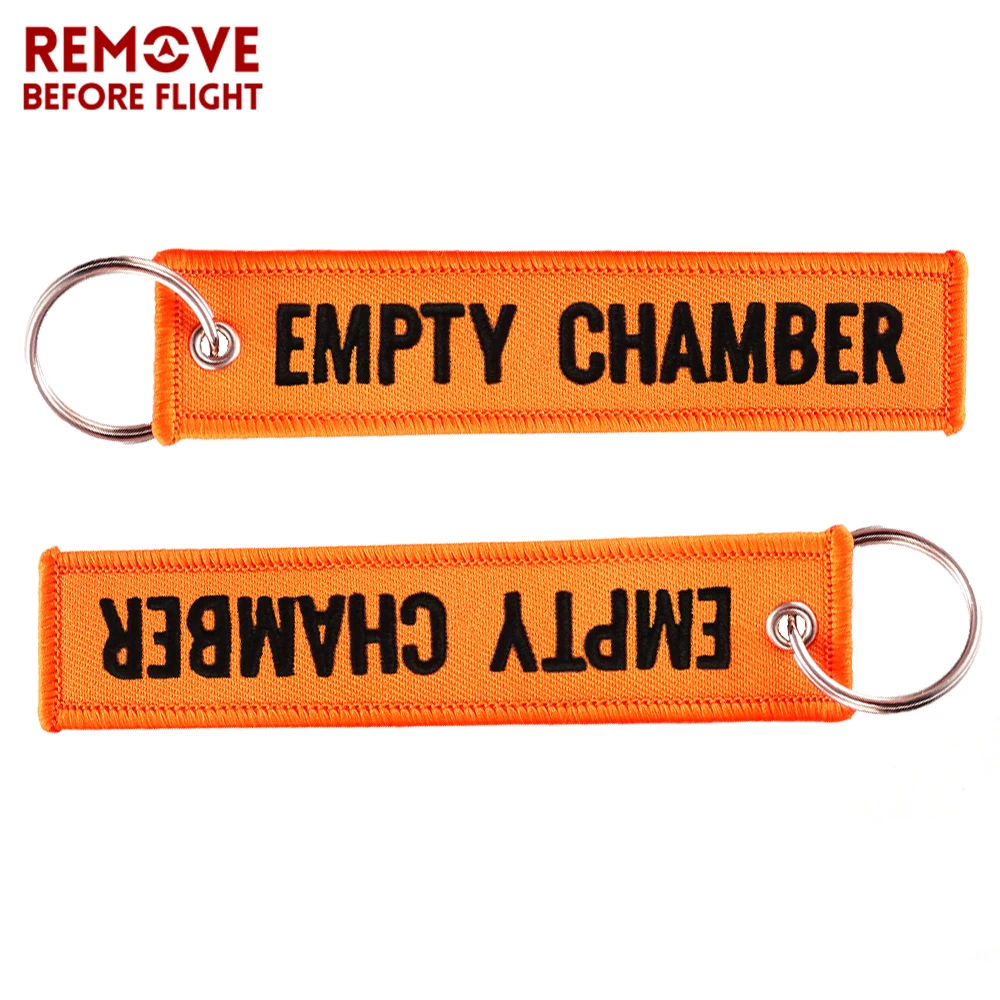 2 PCS Empty Chamber Keychain For Fire Fighter Gift Promotion Christmas Keychains Luggage Tag Embroidery Crew Orange Key Fob