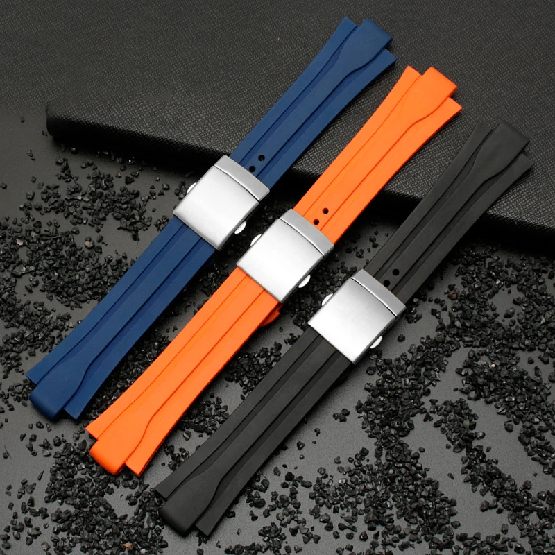 24*11mm Waterproof Watchband Rubber Silicone Strap for Oris Watch Diving Sport Watchstrap Black for AQUIS Bracelet Double Buckl