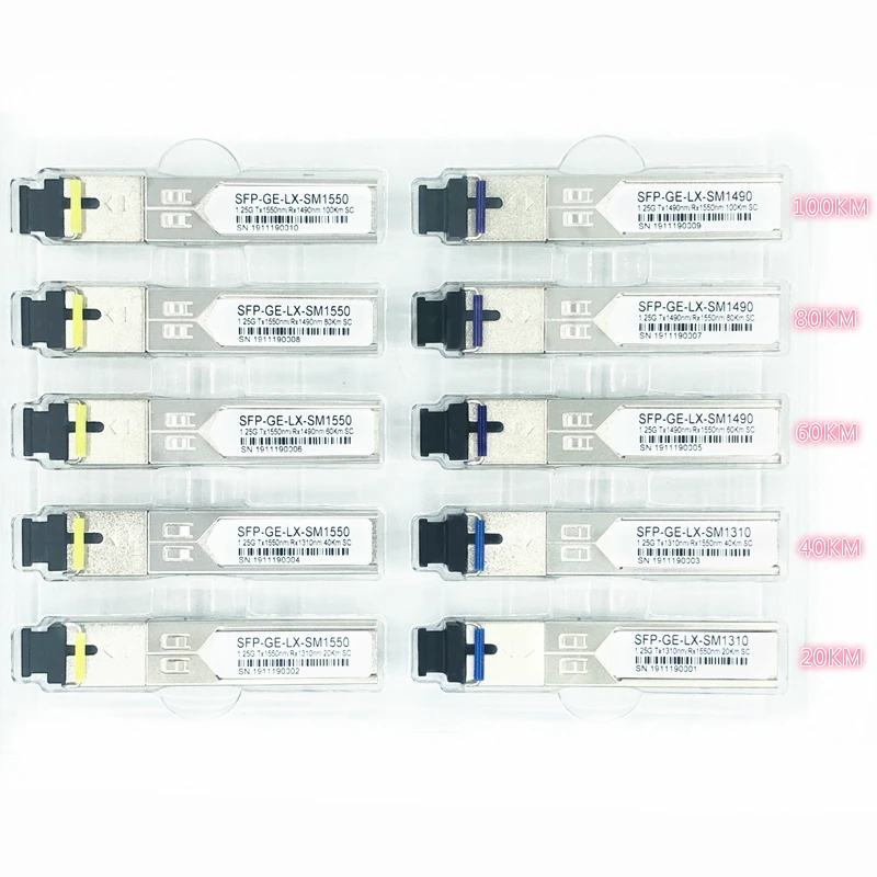 

Волоконно-оптический модуль SC SFP 1,25G SC 20/40/60/80/100KM 1310/1490 нм, одноволоконный оптический модуль SFP, совместимый код ONU OLT