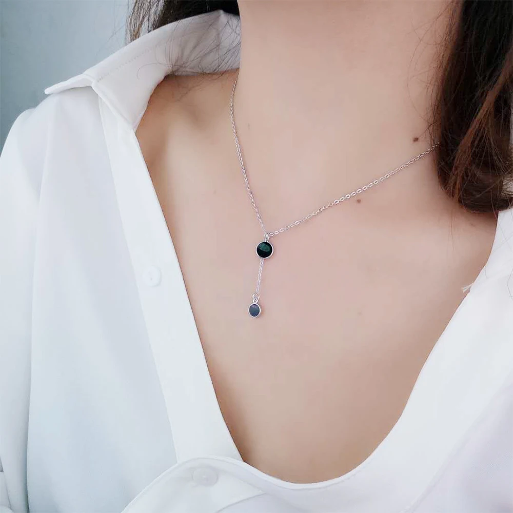 Short Clavicle Chain Drop Glaze 925 Sterling Silver Jewelry Double Black Round Pendant Fashion Female Simple Necklaces H351