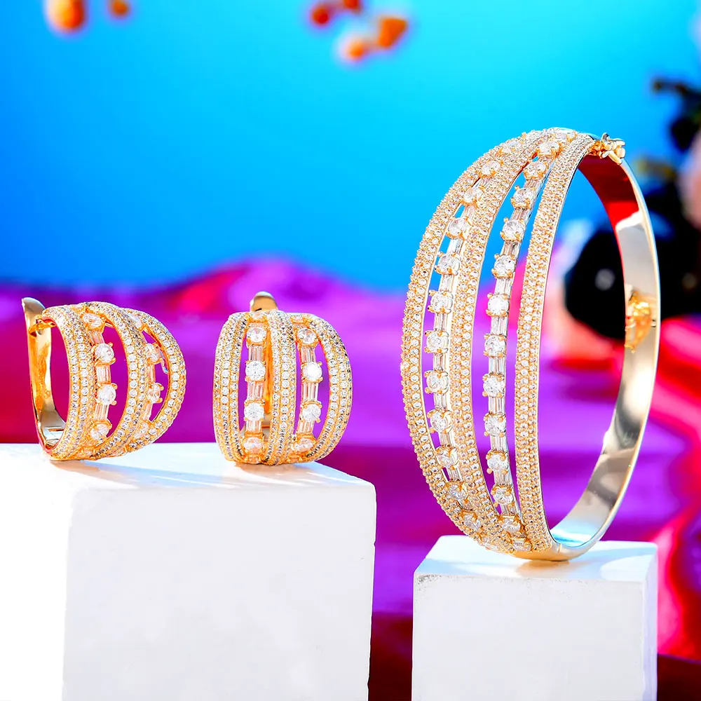 GODKI Maxi Size Crossover 3 colors Bracelet Bangle For Women Wedding Party Zircon Crystal Engagement DUBAI Bridal Jewelry Gifts