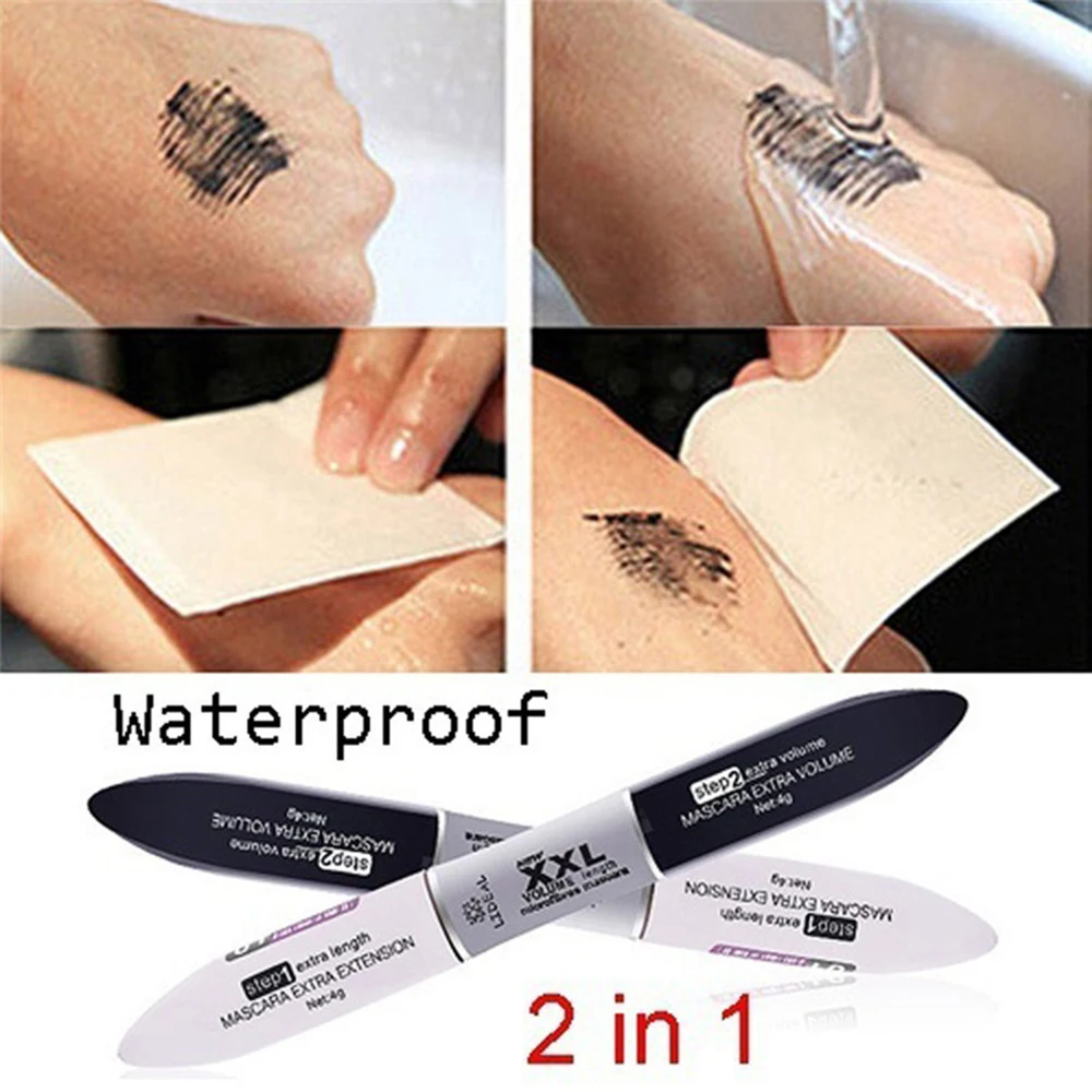 2 IN 1 Waterproof Silk Fiber Volume Double Lengthening Curling Eye Maquiagem Moisturizing Mascara Kit Fiber Lash Mascara T1204