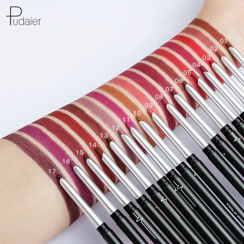 Pudaier Stereo Matte 17 Kleur Lip Potlood Automatisch Ontkleuren Oogschaduw, Eyeliner, Rode Lippenstift Make-Up Cosmetische Gift