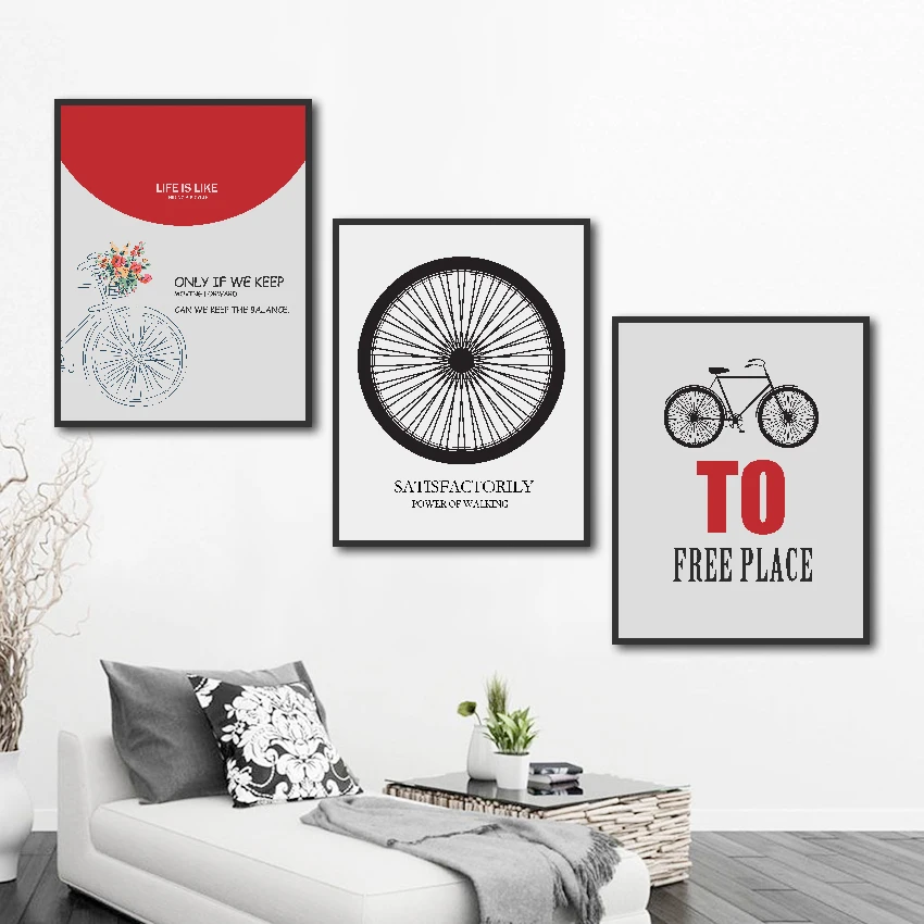 Bicycle Wheel Canvas Painting Modern Life Motto Poster and Print Wall Picture for Living Room Abstract Wall Art Decor