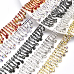 Dense Rhinestone Tassel Chain Fancy Glass Crystal Round Pendant Trimming Fringe Sew on Garment Collar Bags Wedding Dress DIY