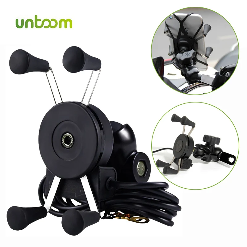 

Untoom Motorcycle Phone Holder With USB Charger 360 Degree Rotation Cell Phone Mount for Motorbike Moto Rear View Mirror Bracket